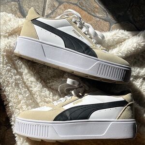 Puma Women's Platform Sneakers in Beige, White & Black